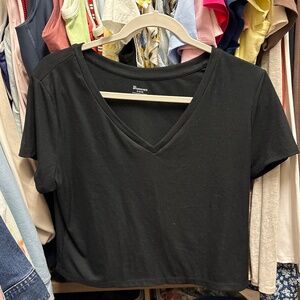 Black V-Neck Basic Tee